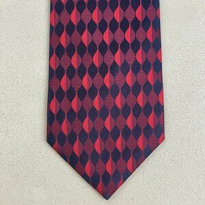 Vintage Jacquard Art Deco Silk Tie 1990s Geometric Pattern Necktie Navy Blue/Red